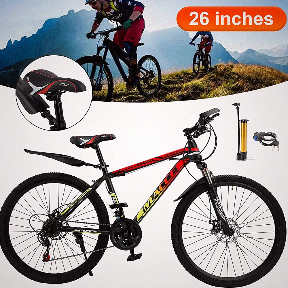 24"Spoke Wheel 24 Speed Mountain Bicycle Adult Bike MTB w/ fender Blue+Orange #8