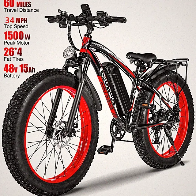 26"Fat Tire Electric Bike for Adult 1500W 34MPH 60Miles Cruiser Mountain E-bike