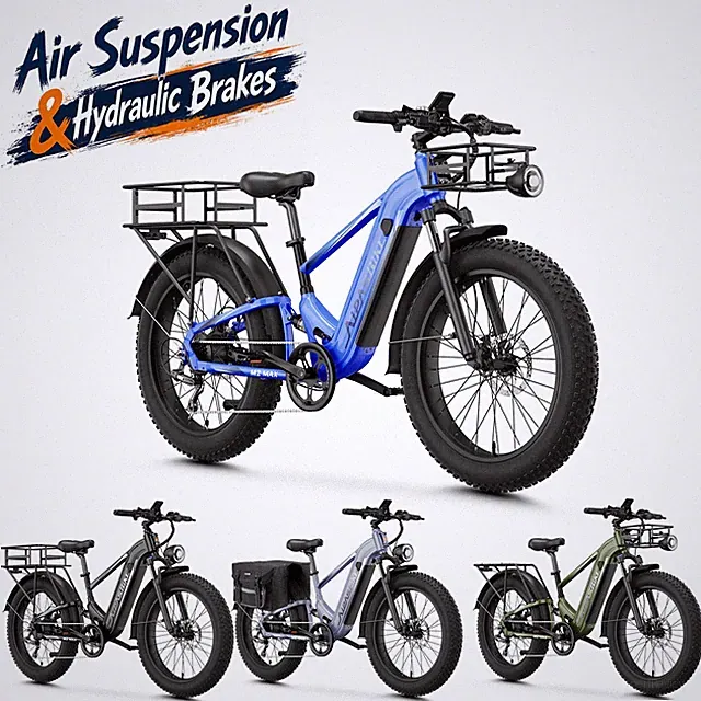26" Fat Tire Electric Bikes for Adults 1800W Air Suspension Hydraulic Brakes