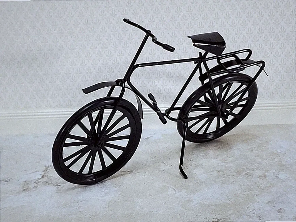 Dollhouse Black Bicycle Metal Adult Bike 1:12 Scale Modern Miniature
