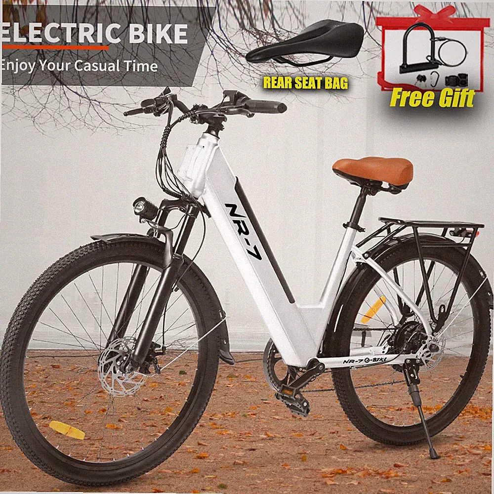 NR-7 WHite E-Bike 26" Electric Bike 750w City Bicycle Commuter Ebike for Adults
