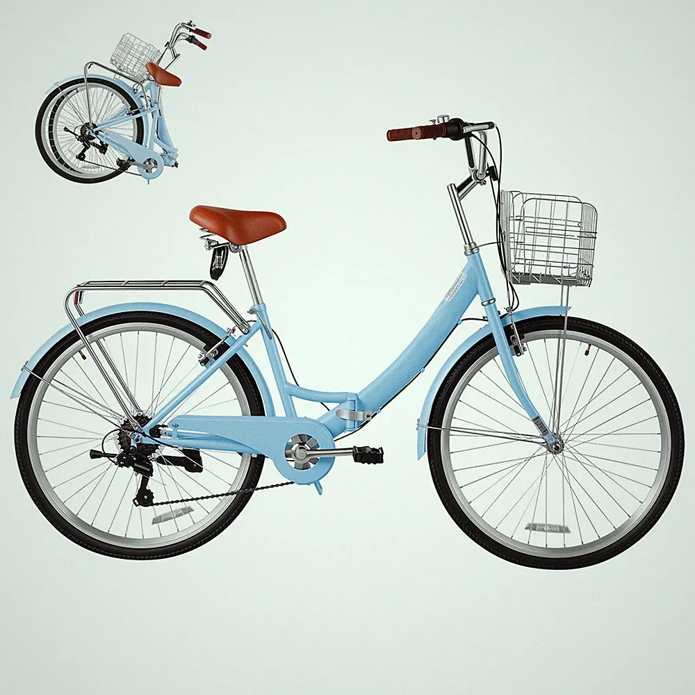 Uimoso 26-In Folding Women's Beach Cruiser Bike, 7-Speed City Bicycle for Adults