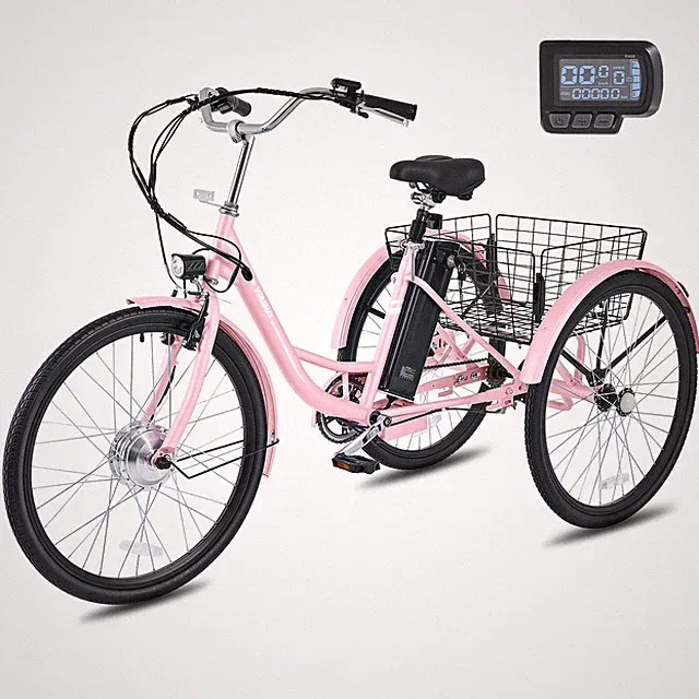 VIRIBUS 24"/26" Adult Electric Tricycle Trike 36V 250W Lithium Battery UL Stand
